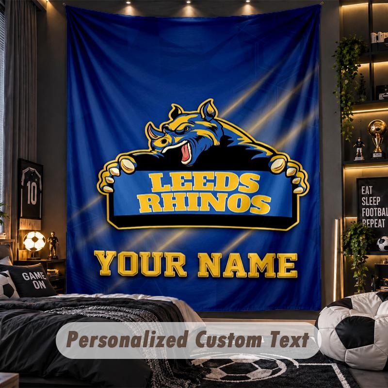 TapestryLeeds Rhinos Custom Name Text Personalized Wall Hanging Tapestry Home Wall Decor