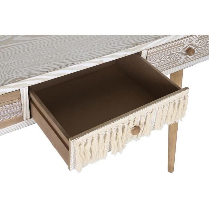 Console bohème naturelle en sapin et coton blanc - 120 cm - 3 tiroirs