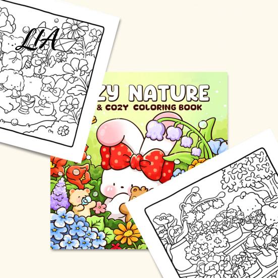 Thick Paper Drawing Journals Cozy Nature Coloring Book, Relaxing Floral And Animal Patterns, Cotton Creative Hobbies for Adults Pulp DIY Painting Book