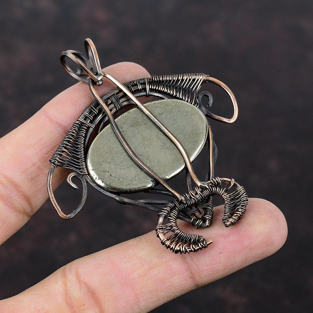 Подвеска с пиритом Apache Подвеска из медной проволоки Подвеска ручной работы Подвеска из проволоки Ювелирные изделия из драгоценных камней Уникальная подвеска Медные украшения Подарок на годовщину