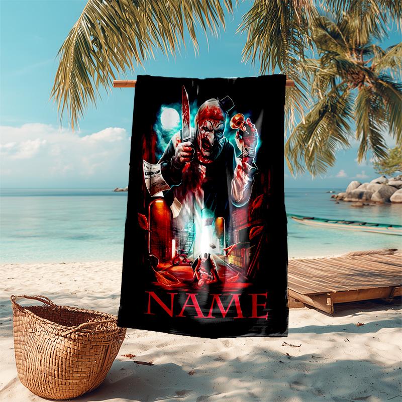 Personalized customized proof beach towel with Terrifier pattern - soft, absorbent,quick-drying,perfect swimming,camping&bathing