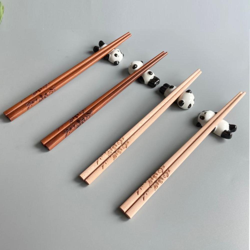 2 Pair With Chopstick Rest Panda Chopsticks Gift Set Non-slip Sushi Chopsticks Noodle