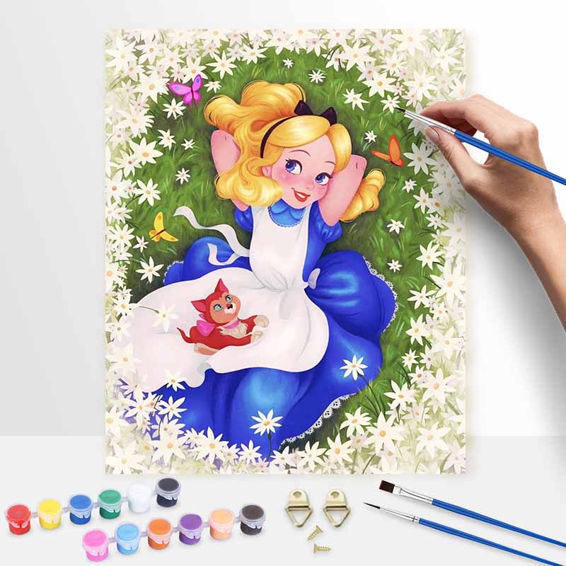 Disney Alice in Wonderland digital oil painting art flowers butterfly cat handmade diy gift home decoration