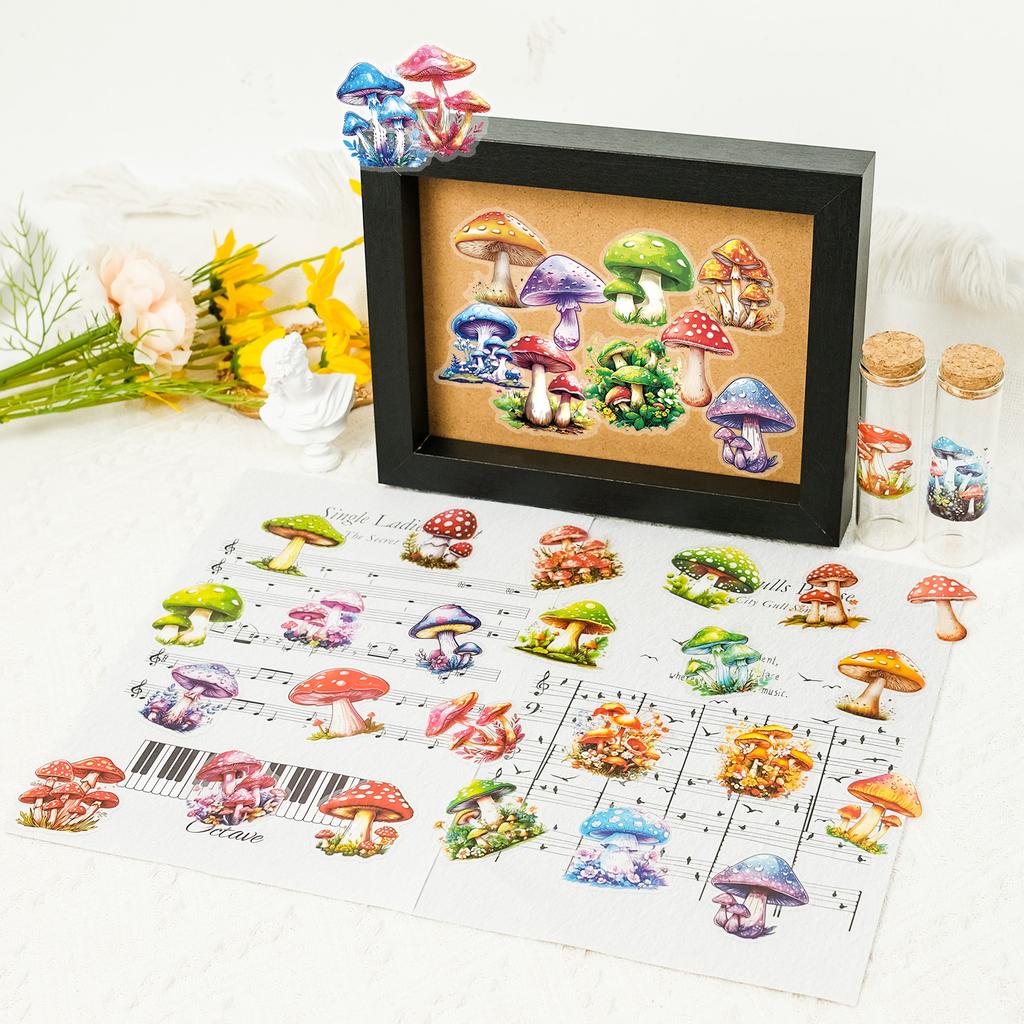 50 различных наклеек в виде грибов для домашних животных Креативное руководство по теме грибов Декоративные наклейки Водонепроницаемые наклейки в виде ретро-растений