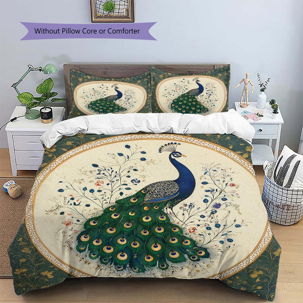 Peacock 2  Pattern Bedding Quilt Set Quilt Cover Pillowcase Home Decoration  Gift (1 * duvet cover + 2 * pillowcase, without core)
