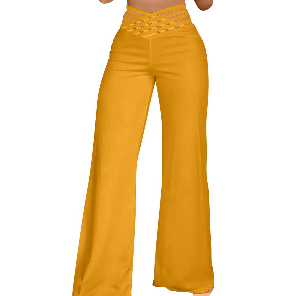 Женские брюки с полым поясом, расклешенные брюки, повседневные брюки с высокой талией и широкими штанинами