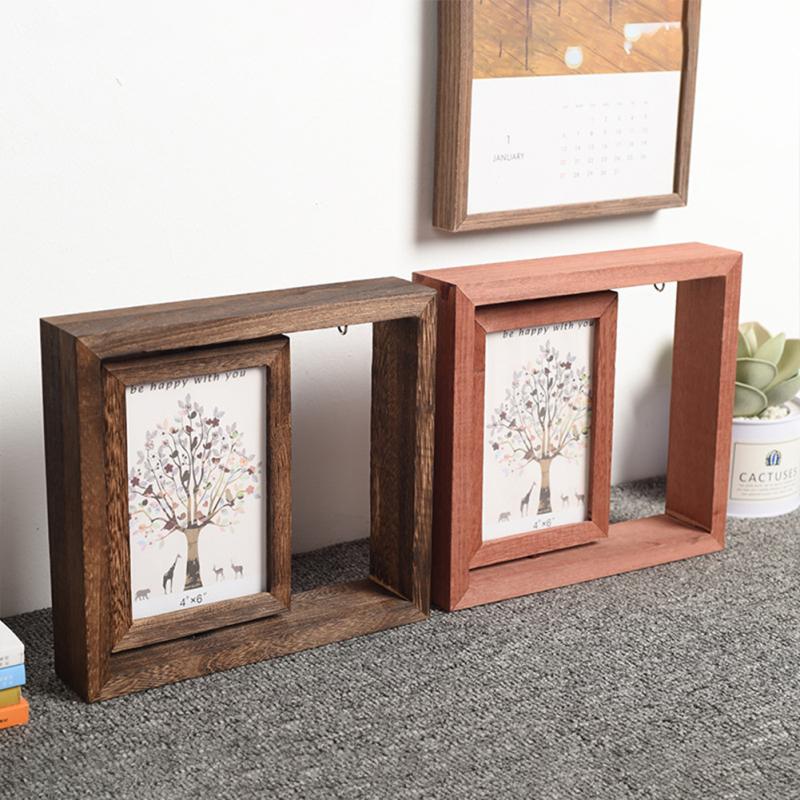 Wooden Picture Frame Creative 360 Degree Rotating Ornament Mothers Day Gifts Birthday Gifts For 4x6