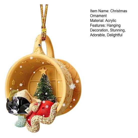 Animals Sleeping In A Tiny Cup Christmas Ornament Acrylic 2D Dog/Ferret/Sheep Christmas Tree Hanging Ornament for Holiday Decor