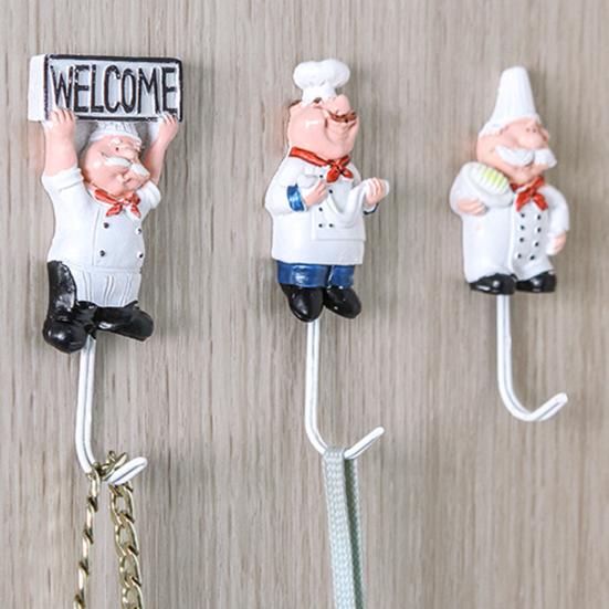 Мультяшный шеф-повар, дверная настенная металлическая вешалка, кухонная губка, щетка, крючок для посуды, органайзер