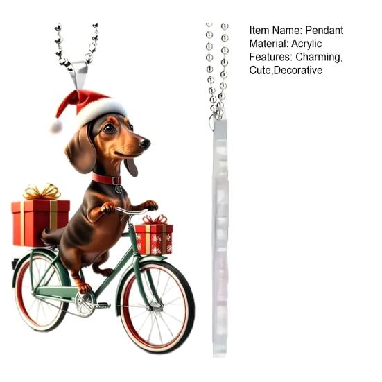 Рождественские украшения на елку Реалистичный щенок, катающийся на велосипеде, подвеска 2D плоская акриловая подвеска с двусторонней печатью для елки, домашнего декора CLE