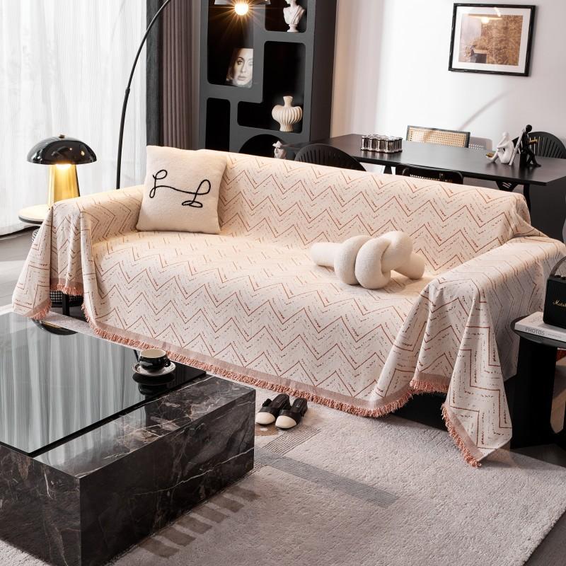 High-end Cream Style Sofa Towel Anti-cat Claw Wavy Pattern Cover Sofa Cushion Universal All-season All-inclusive Full Cover Set