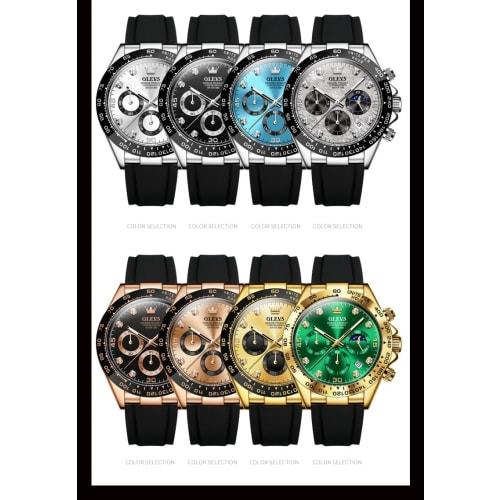 OLEVS Stylish Men's Watch Easy To Read Sports Popular Fashion Brand Japan Quartz Silicone Belt Chronograph Men's Watch Date Waterproof Business Blue A