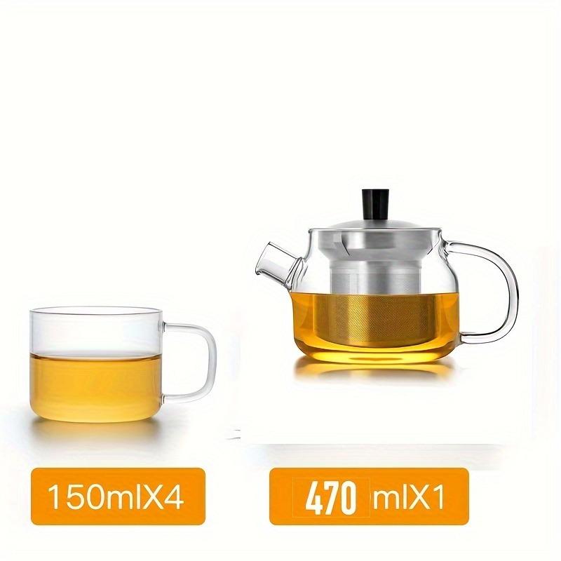 5шт. Чайник и набор чайных чашек. Термостойкий стеклянный чайник с фильтром и 4 чайными чашками. Чайный сервиз. Чайник 470 мл/15,89 унций.