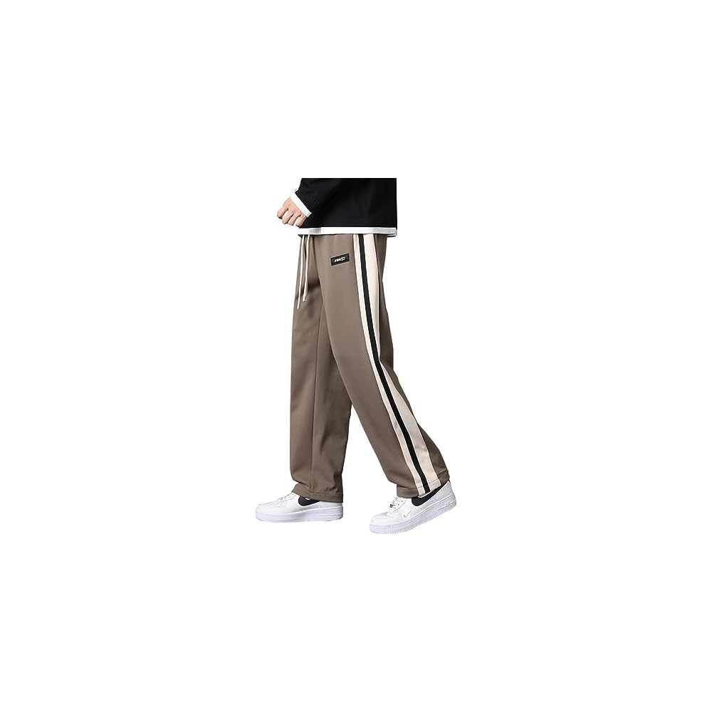 Inkpoo Men's Trousers, Autumn Clothing, Striped Stitch Bottoms, Stylish Wide-Leg Pants with