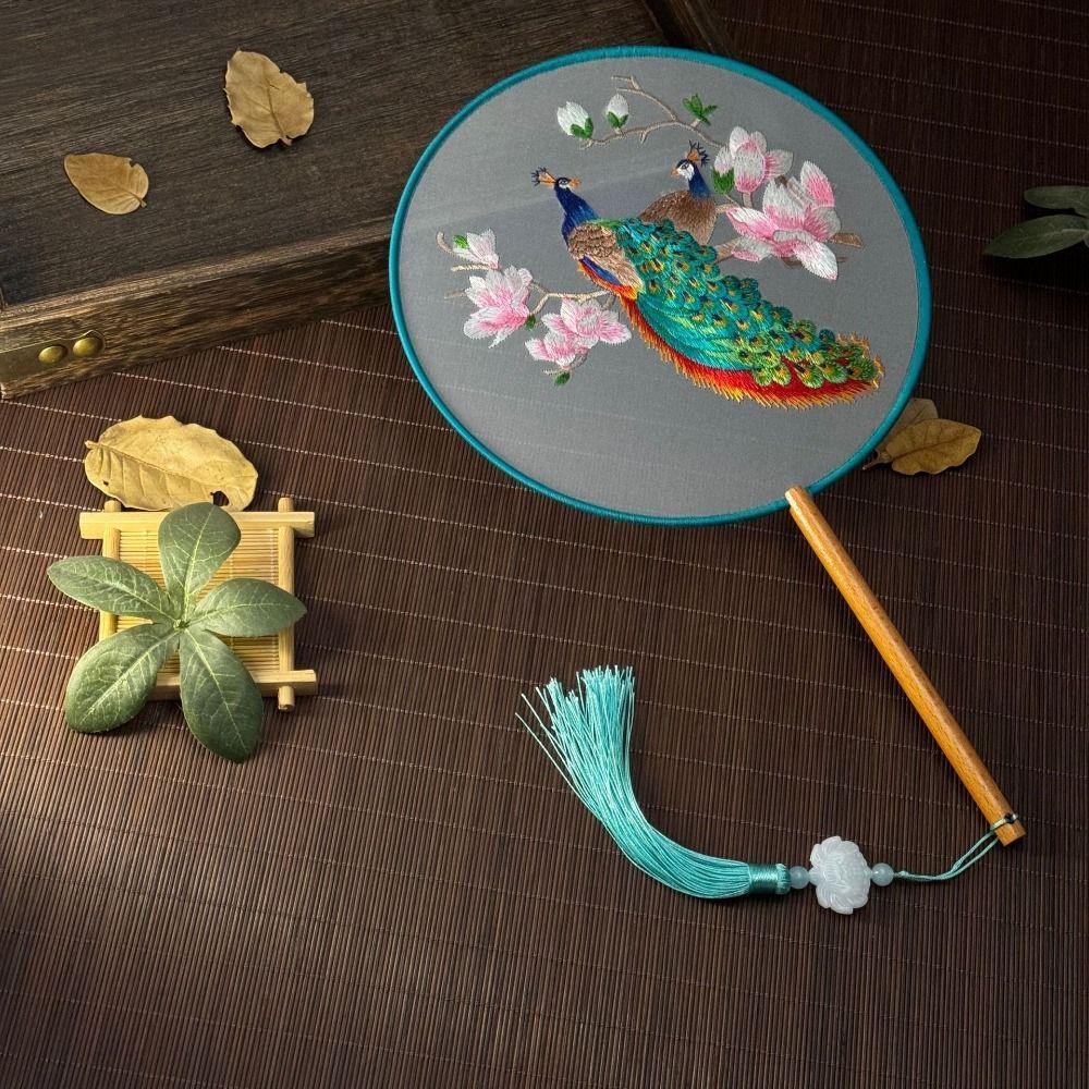 Веер с вышивкой в китайском стиле, ручной шелковый веер, веер в древнекитайском стиле, китайская свадьба