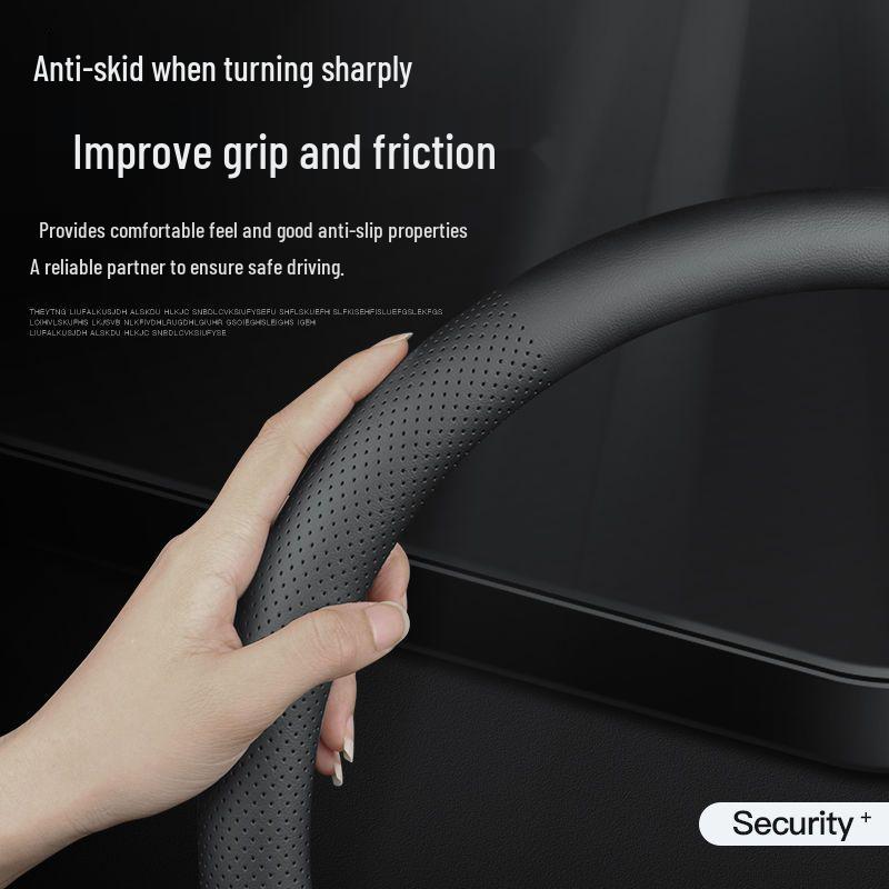 Universal Nappa Leather Steering Wheel Cover - Breathable, Perforated, Sweat-Absorbent, Four Seasons Protection.