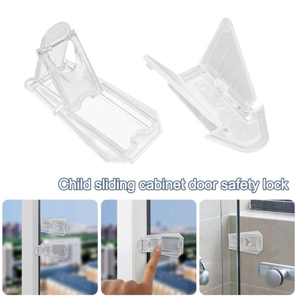 Transparent Sliding Door Lock Self-adhesive Sliding Sash Stopper for Child Security Protection