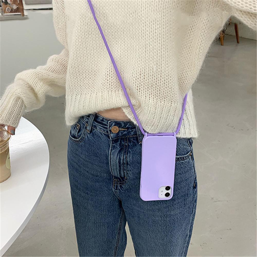 Crossbody Lanyard Cord Liquid Silicone Case For iPhone 13 16 12 Mini 14 15 Pro Max X XS XR 7 8 Plus SE Necklace Strap Soft Cover