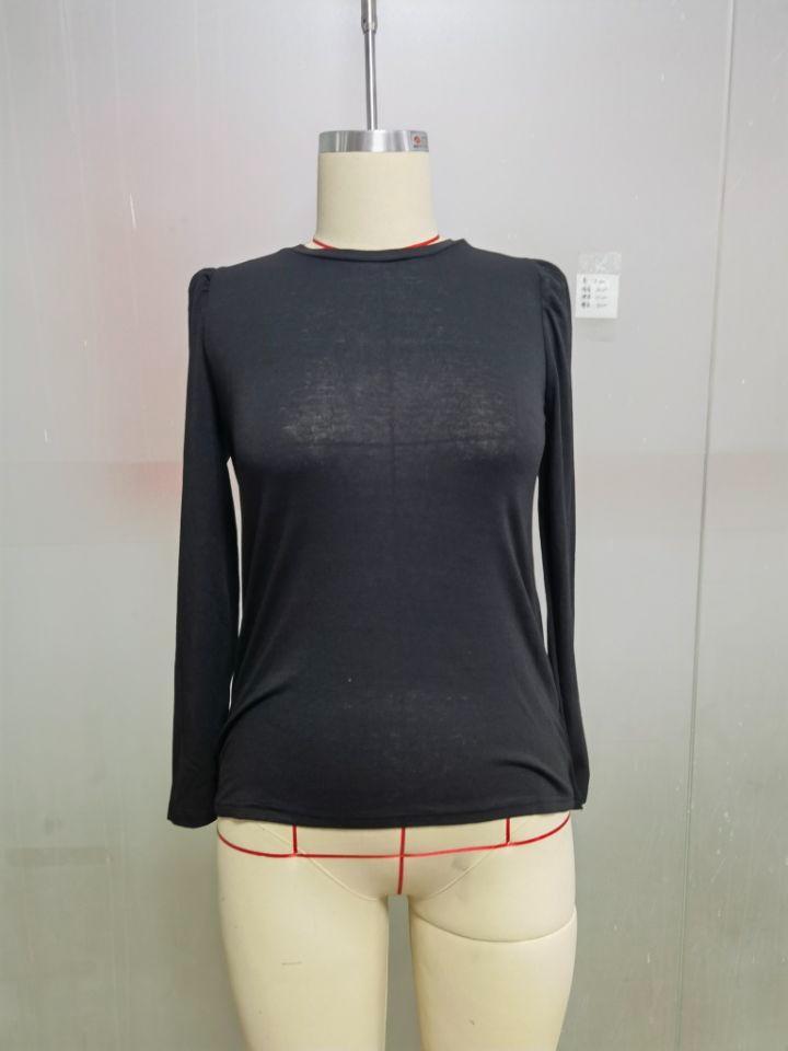 Женская модная повседневная однотонная блузка с длинным рукавом и круглым вырезом