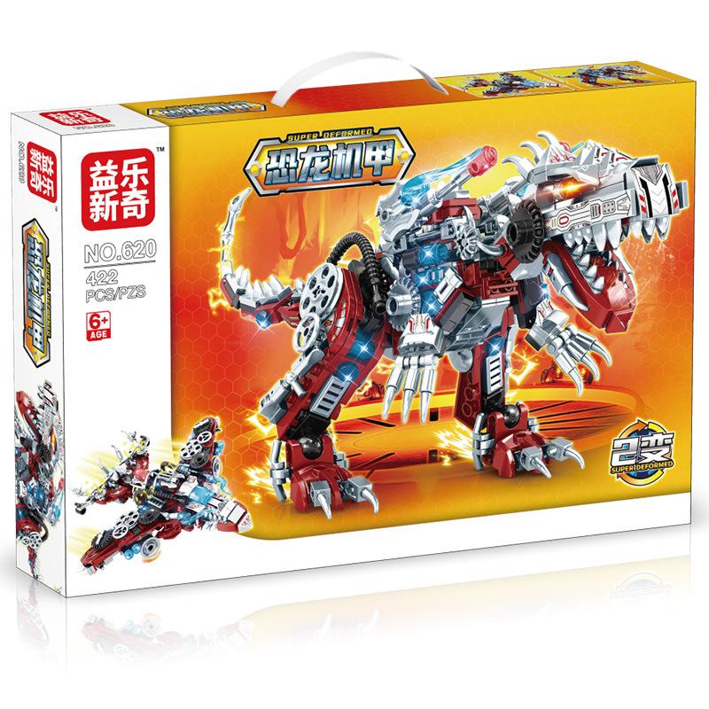Dinosaur Building Blocks Toys for Boys T-Rex Combine Robot Mech Kids Small Particles Puzzle Gift