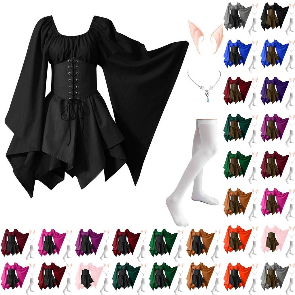 Women Fashion Long Sleeve Vintage Dress Cosplay Party Evening Night Formal Dress