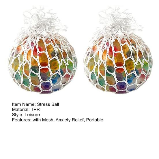 2Pcs Rainbow Stress Ball with Mesh Anxiety Relief TPR Colorful Beads