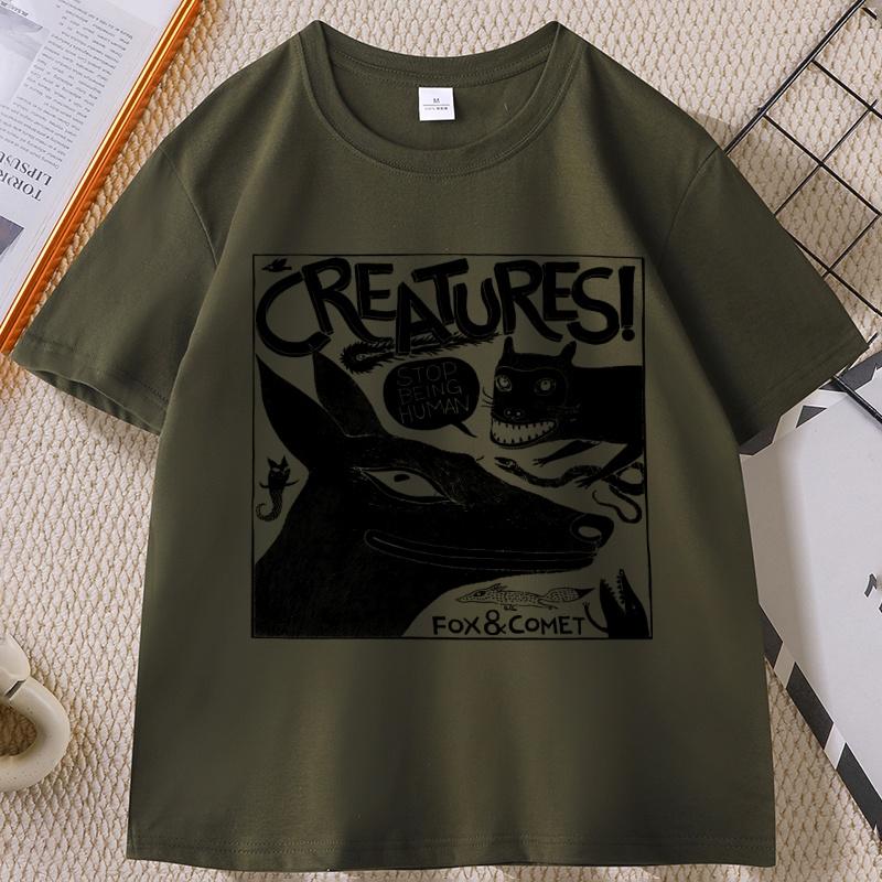 Fox Pattern Pure Cotton Printed Unisexs And Unisexs Fashionable Loose Short Sleeved Summer New Personalized Casual Tshirt