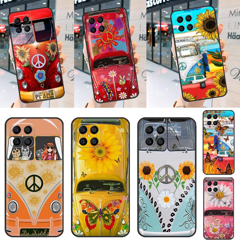 Hippie Peace Bus and Sunflower For Huawei Honor Magic 5 Pro X8 X9a 50 70 P Smart 2019 Nova 9 5T P60 P20 P40 P30 Lite Case