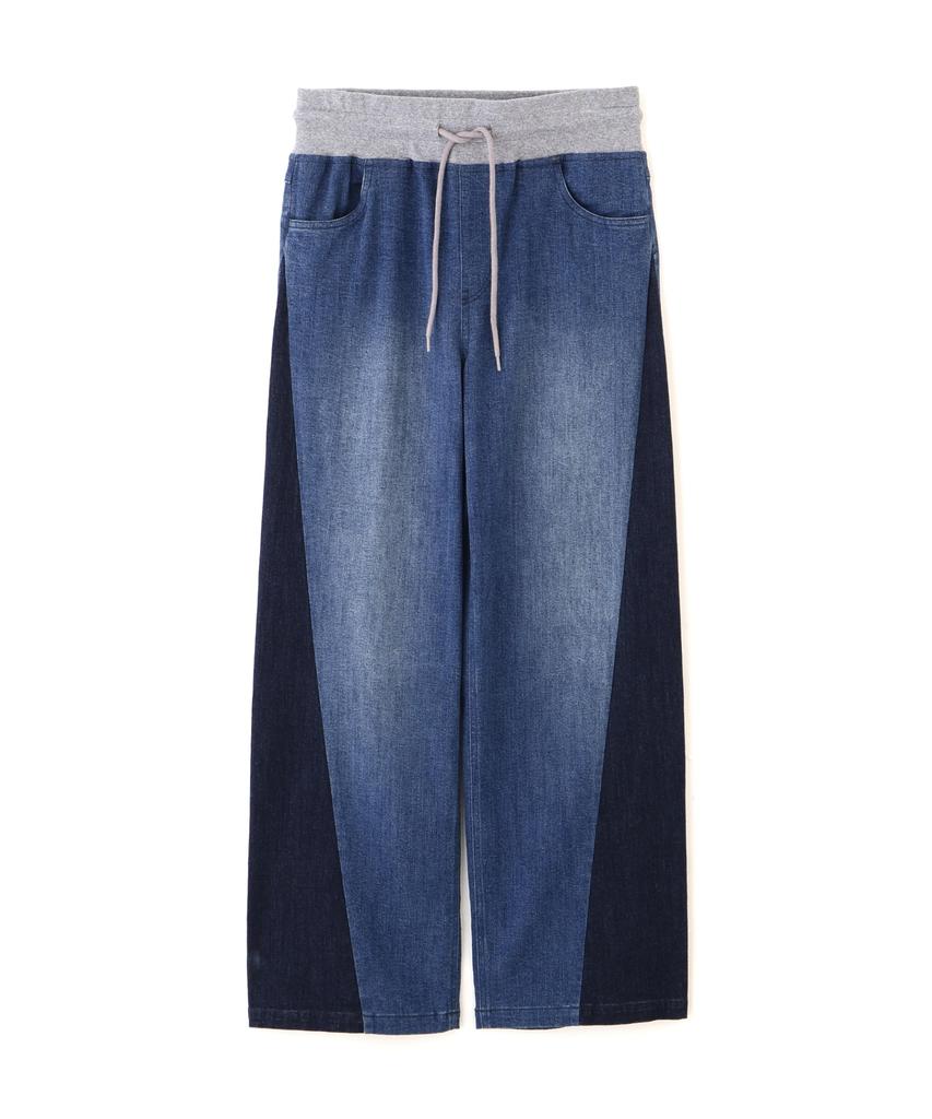 AVIREX WAIST RIB COLOR BLOCKED DENIM PANTS Women's Denim Elastic Waist Drawstring Stretch Easy Plain S Size 367 Indigo 783-6111603