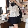 Women's Blue-Gray Korean Style School Uniform: Pointed Collar, Short Sleeve, JK College Style