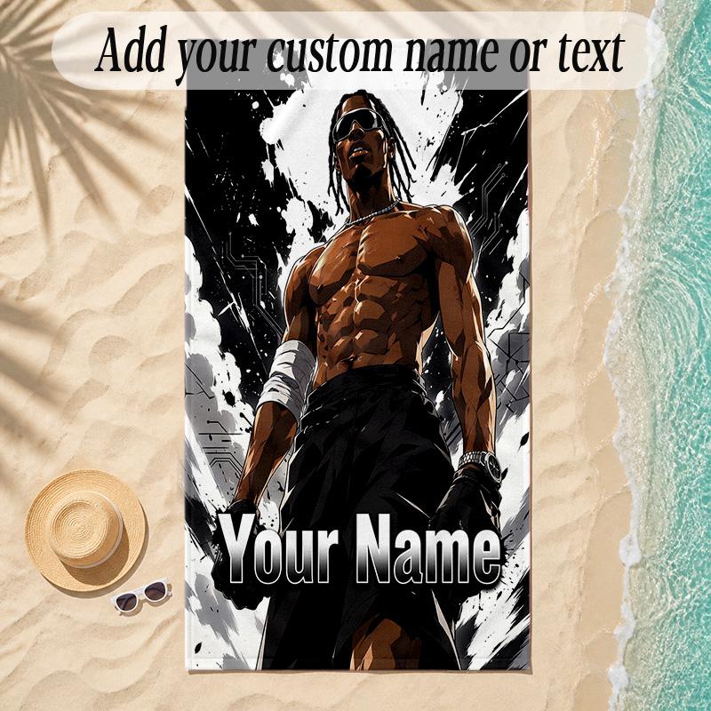 Beach TowelTravis Scott Custom Name Text Personalized Soft Towel for Beach Pool Indoor Home Decor Gift