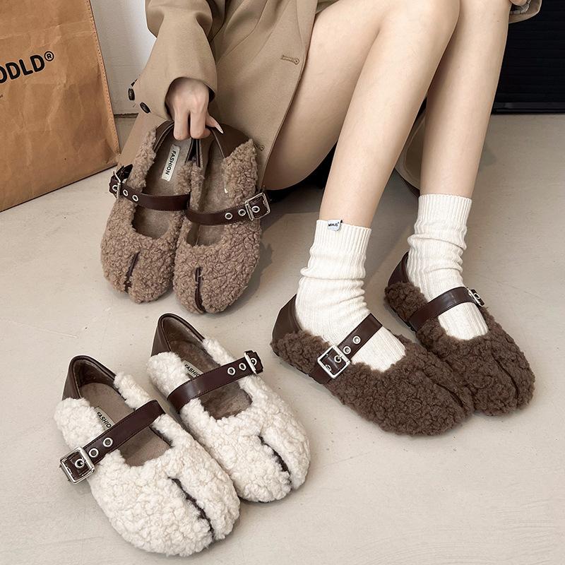 Плоские осенние и зимние туфли из плюша, женская обувь, новинка 2024 года, французские туфли Мэри Джейн для вечернего ветра Doudou single