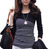 Модная весенняя женская футболка в полоску с длинным рукавом и круглым вырезом, облегающий топ