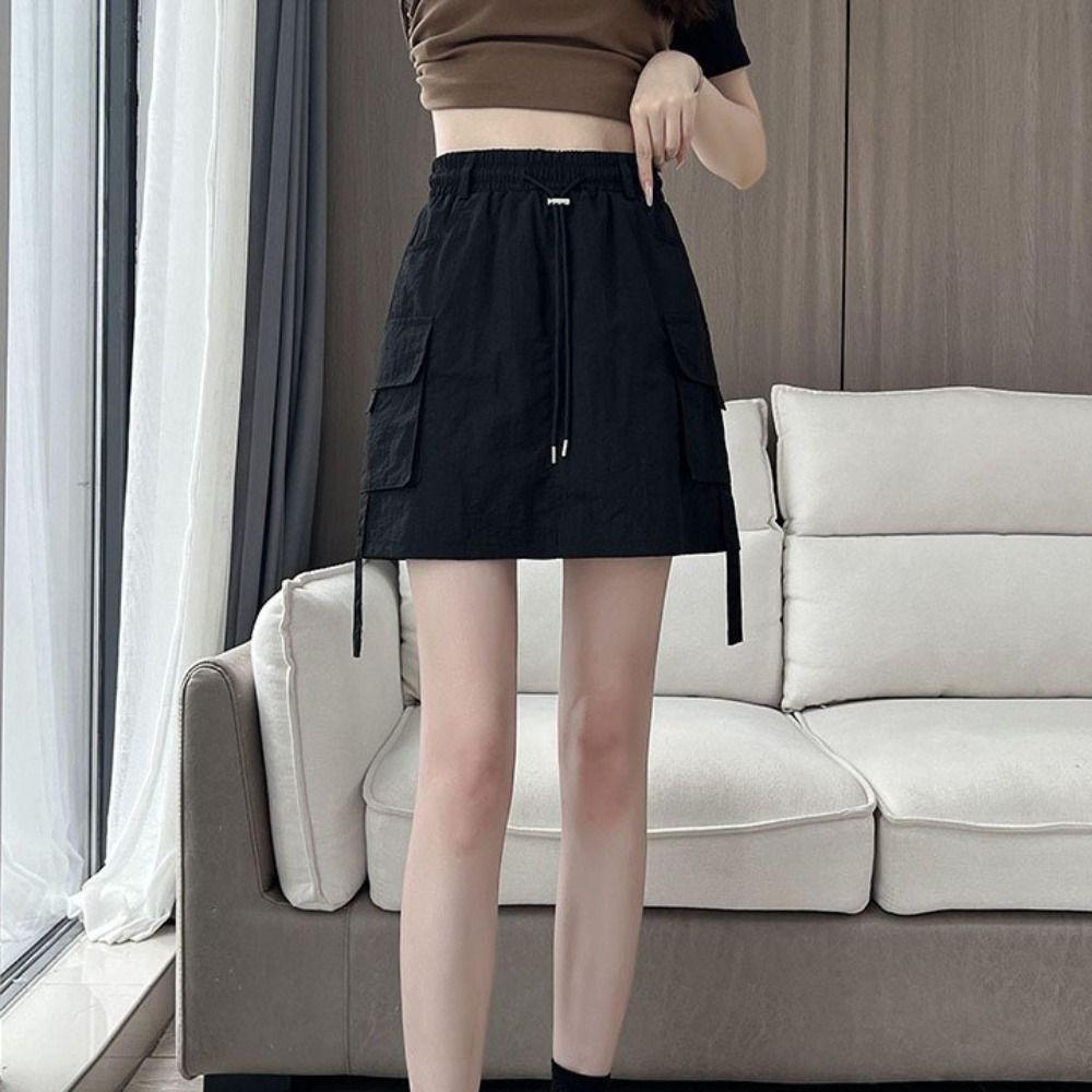 Loose High Waist Skirt Lace Up Causal Skirts Women Simple Cargo Skirts Summer