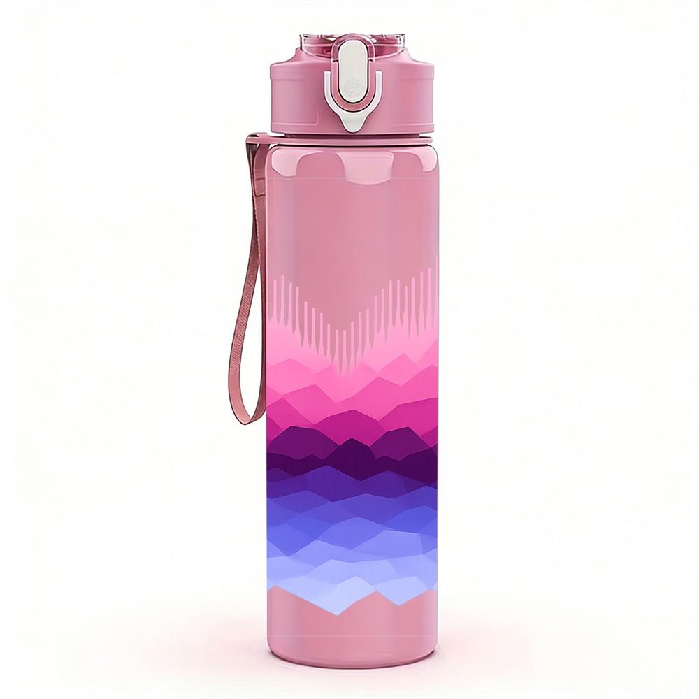 1PC Mountain Gradient Wave Pattern 750ml Color Plastic Sports Water Bottle Leakproof Flip Straw Lid Suitable for Sports Office Home Use
