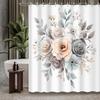Open 1Pc Cartoon Watercolor Simple Floral Plant Print Shower Curtain, Polyester Fabric With 12 Hooks, Bathroom Accessory
