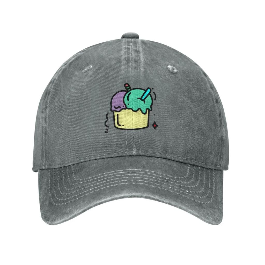 Double Ball Ice Cream Dad Hat Cotton Washed Distressed Vintage Adjustable Baseball Caps for Men Women