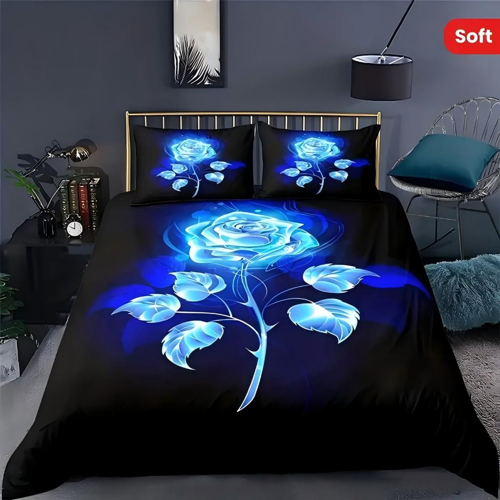 Blooming Blue Rose 3D Printed Quilt cover Beautiful Rose Bedding Cover Pillowcase Luxury Home Textiles Floral Duvet Cover sets