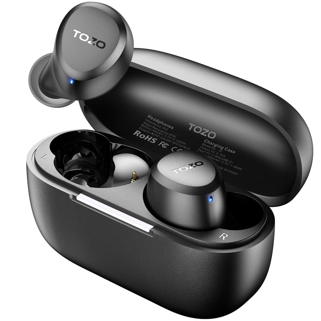TOZO A1new Latest Design Hours Music Waterproof with Dedicated Custom EQ Mode Passive Noise Canceling Instant Connection Long Distance Connection Fast