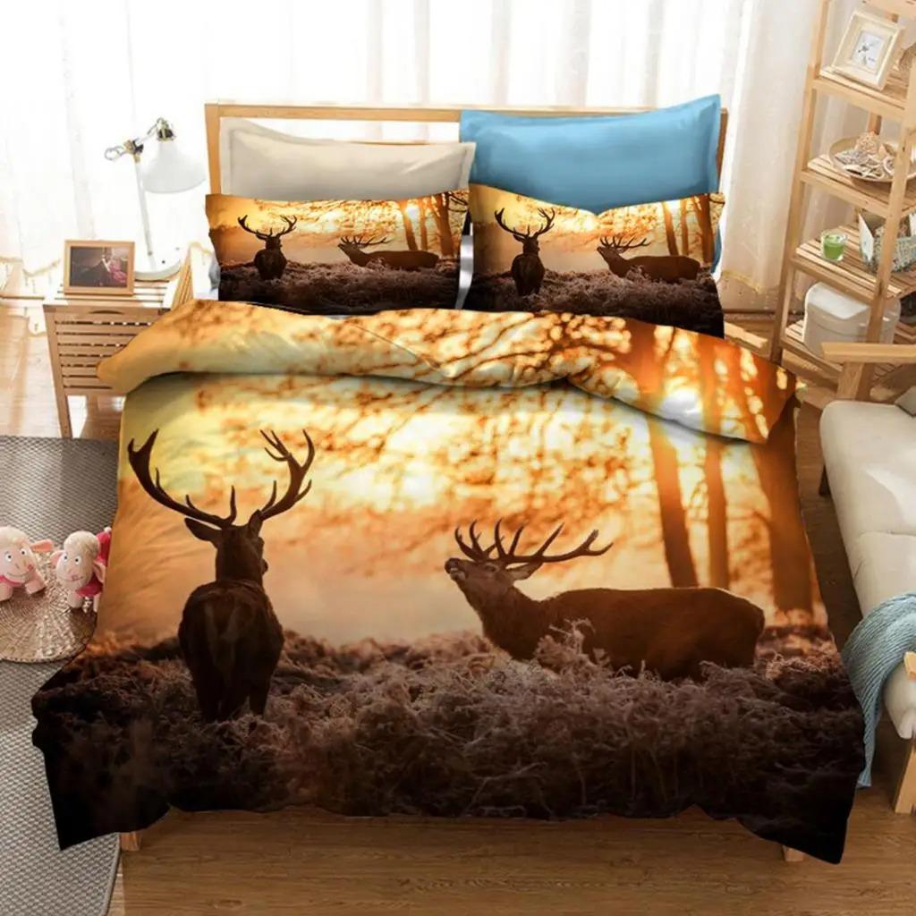 Sunset Deer Bedding Set Single Twin Full Queen King Size Polyester Bedroom Duvet Cover Aldult Kids Comforter Quilt Cover Set