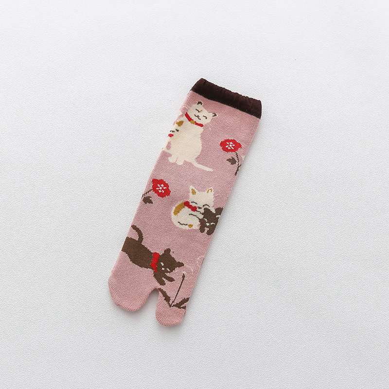 Sweat-Absorbent Socks Warm Women's Autumn Winter Cartoon Animal Mid-Calf Length Socks Female Cotton Socks Toe