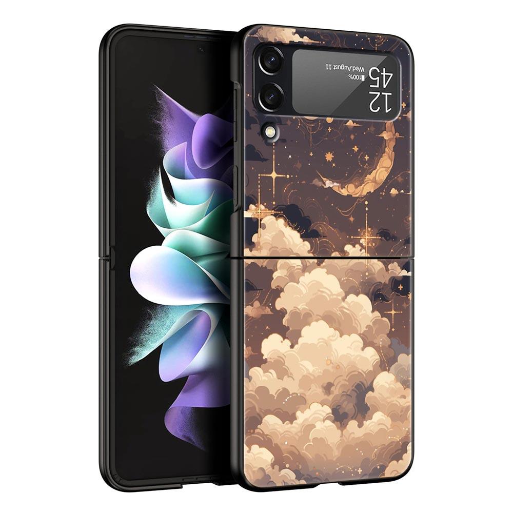 Fashion Starry Sky Stars Hard PC Phone Case For Samsung Galaxy Z Flip 7 6 5 4 Black Cover For Galaxy Z Flip 3 Foldable Funda Bag