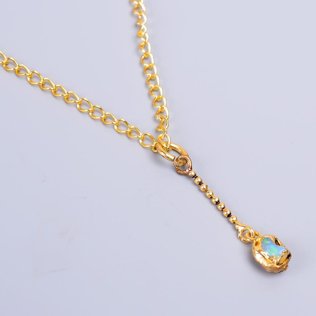 Изысканное ожерелье-цепь из натурального эфиопского опала, гальваническое покрытие, золотая отделка V-81