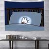 1pc Cute Rabbit Night Sleep Blue Tapestry Polyester Wall Hanging Suitable for Room Bedroom Dorm Decoration Scene Cloth Backgroun