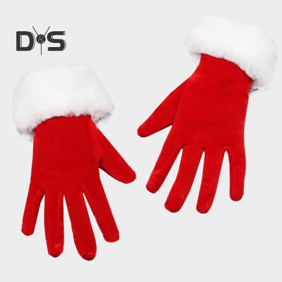 1 Pair Winter Christmas Gloves Thick Plush Trim Anti-slip Elastic Keep Warm Windproof Santa Claus Cosplay Performance Prop