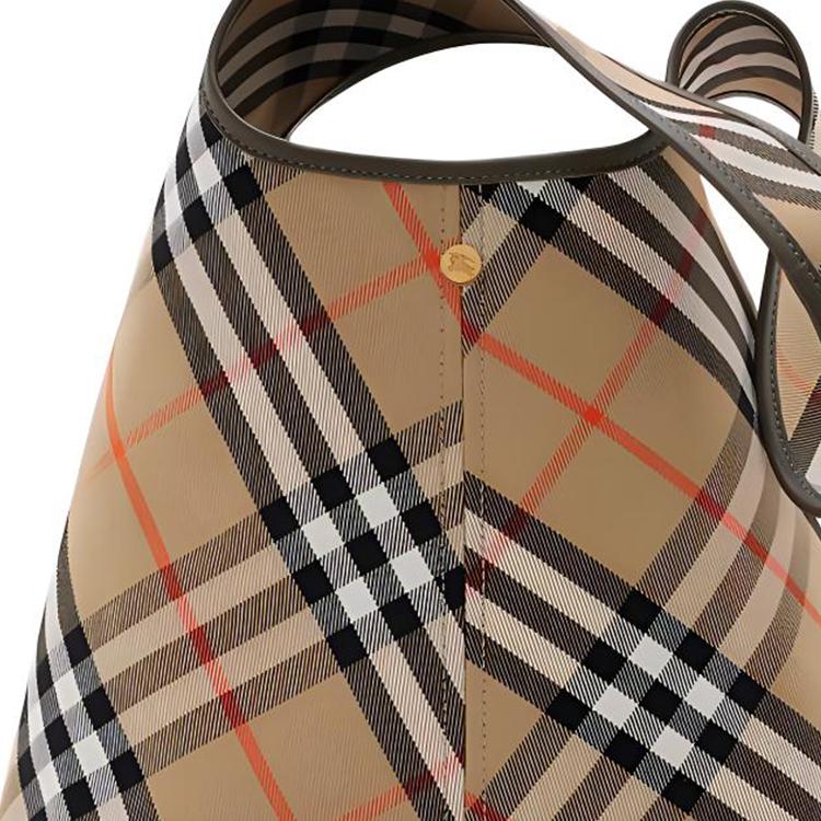 Burberry Винтажная клетчатая большая сумка-хобо на плечо с бежевой кожаной отделкой, сумка-тоут 80946781