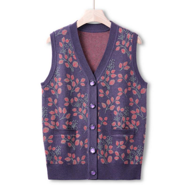 Mom Autumn Vest Knitted Sweater Grandma Wear Autumn Coat Sweater Cardigan Middle Elderly Women's High-end Sweater