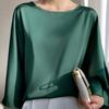Весенне-летняя женская блузка с круглым вырезом и расклешенными рукавами 3/4, однотонная свободная гладкая атласная тонкая футболка, уличная одежда