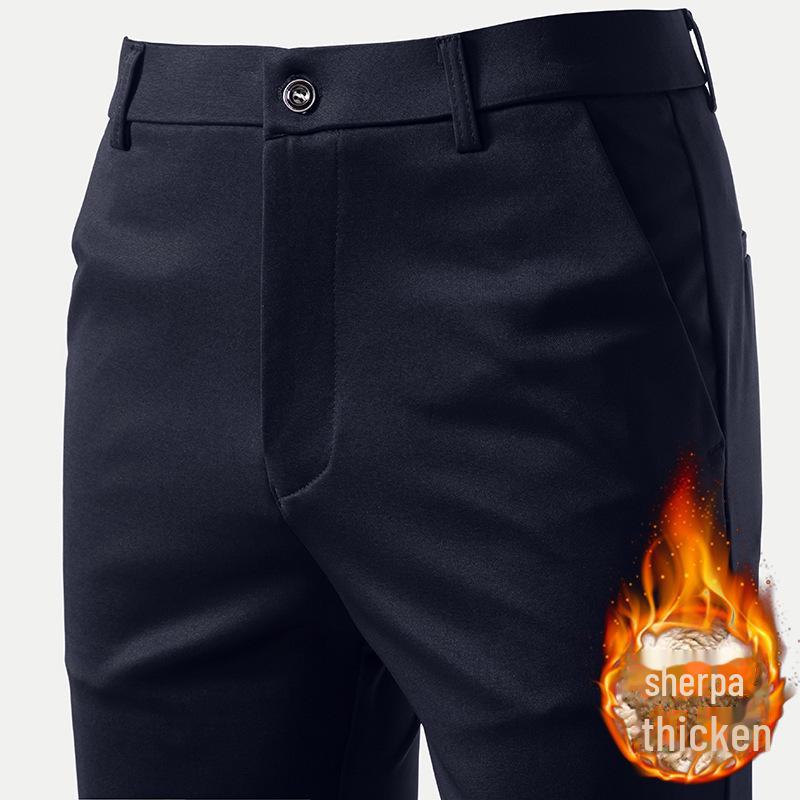 Men's Winter Elastic Thickened Formal Trousers - Velvet-Lined, Straight-Cut, Light Business Casual Pants.