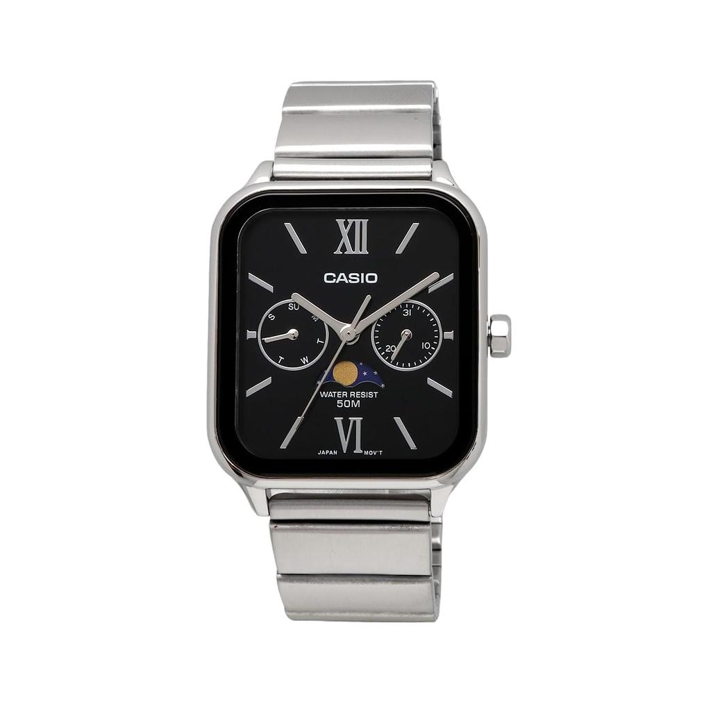 Casio MTP-M305D-1A2V Standard Moon Phase Analog Men's Wristwatch, Metal Band, Black, Overseas Model